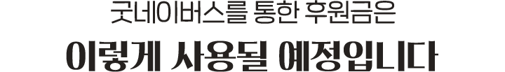굿네이버스를 통한 후원금은 이렇게 사용될 예정입니다.